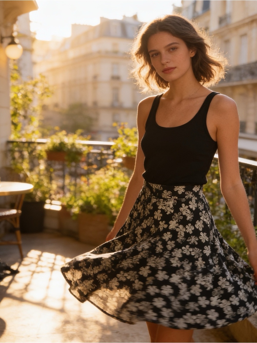Lush Women's Black Floral A-Line Mini Skirt